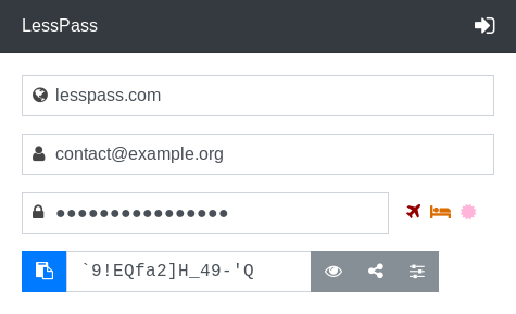 The LessPass Firefox browser extension generating a password