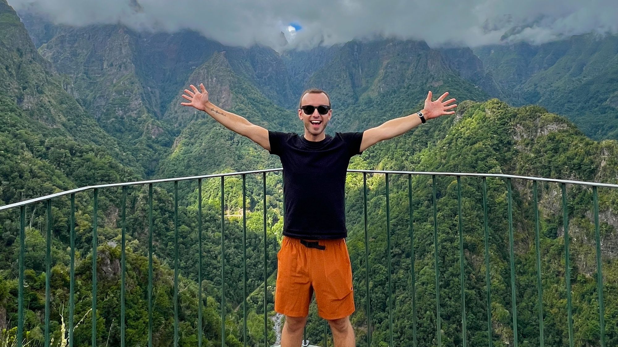 James Frew standing on a nature viewing point in Madeira