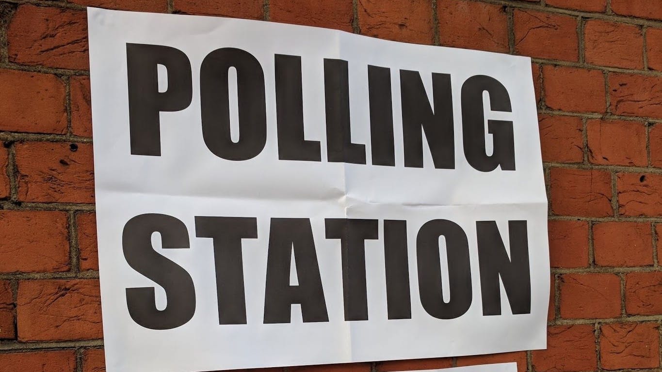 Polling station sign in London