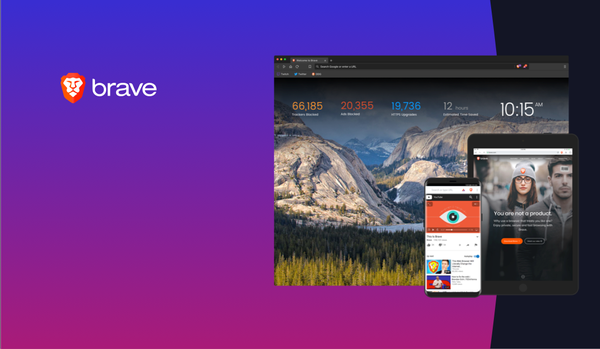 Brave media asset with the browser on desktop, mobile, and tablet